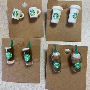 Custom Starbucks resin post earrings NEW never worn